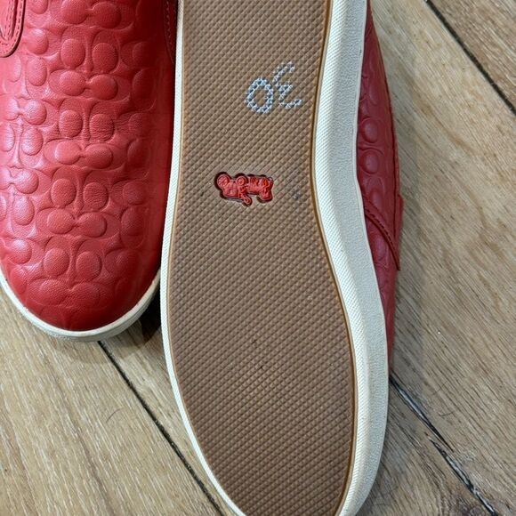 Coach Embossed Red Slip-On Sneakers - Picture 3 of 4